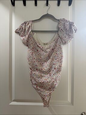 NWT Intimately by Free People Floral Puff-Sleeve Bodysuit